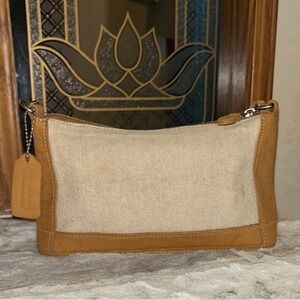 Vintage Coach Demi Bleecker 6115 Ivory Canvas & Camel Leather Baguette